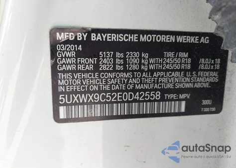 2014 BMW X3 xDrive28I из США, поврежденный, VIN 5UXWX9C52E0D42558